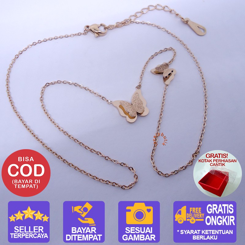 Lovelybutik Kalung Titanium Wanita Anti Karat Brenda Kalung Titanium Dengan Liontin Kupu-Kupu