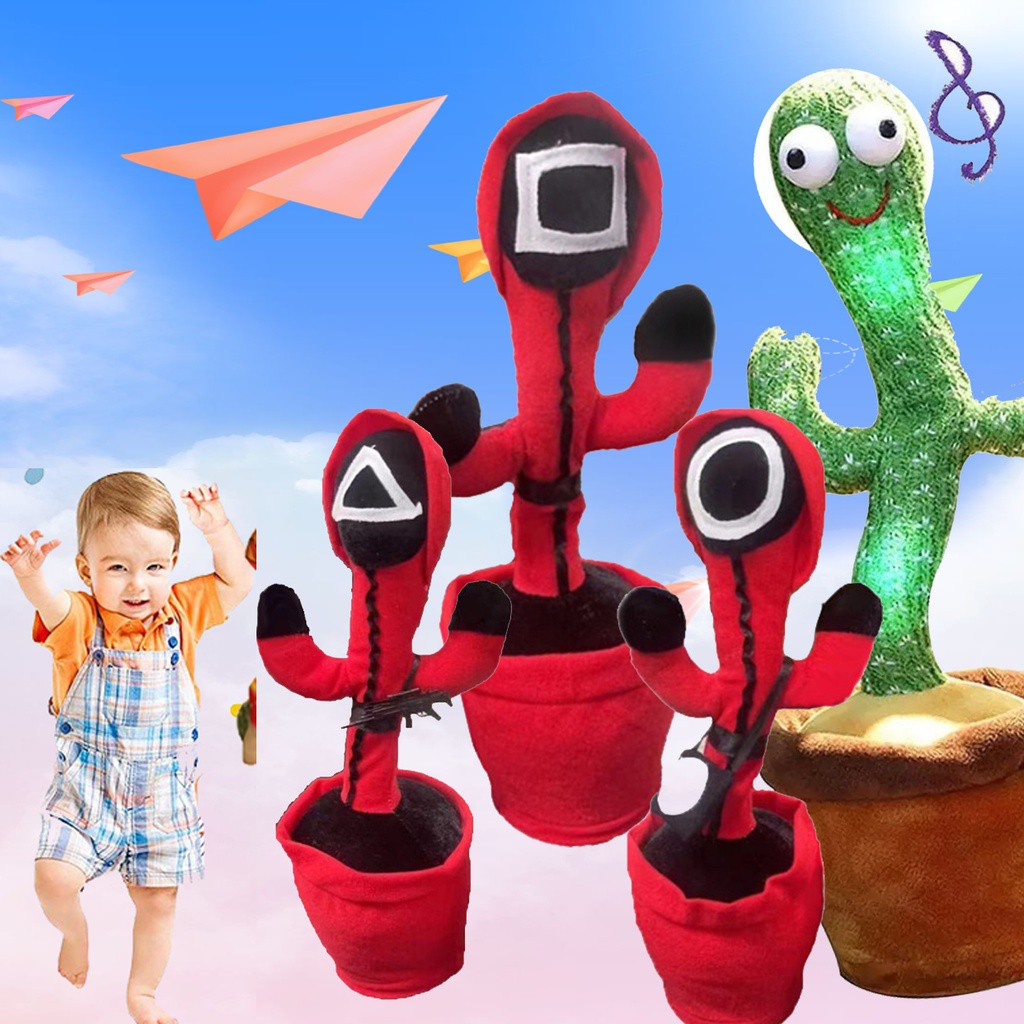 [FUNNY]Mainan Viral Dancing Squid Game / Boneka Dancing Squid Game / Dancing Cactus Tiktok / Boneka Kaktus LED Menari Music Dan Rekam Suara / Boneka Kaktus