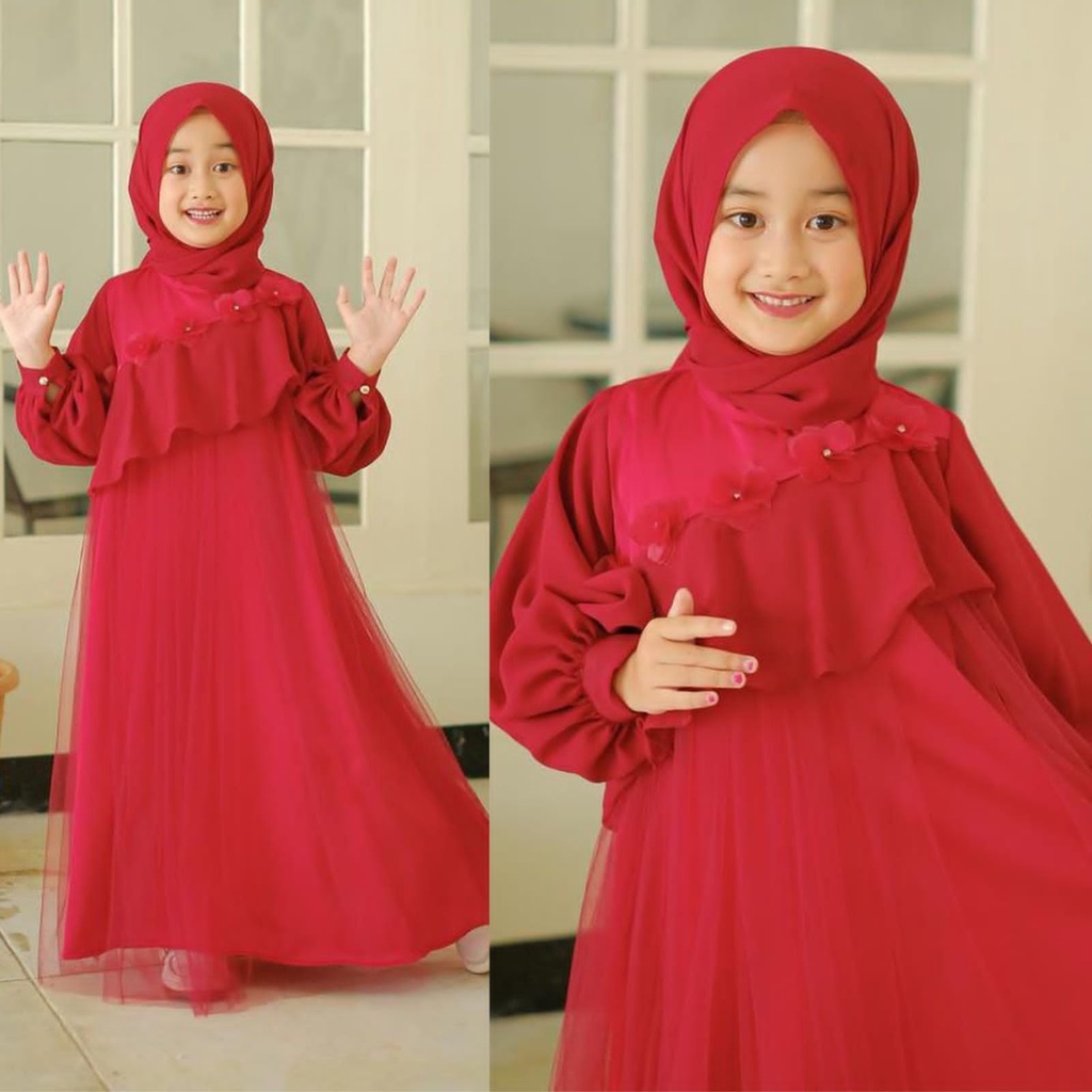 PCS SYARI REVALINA FASHION PAKIAN MUSLIM WANITA DRESS MAXI KR 2 UKURAN DEWASA DAN KID