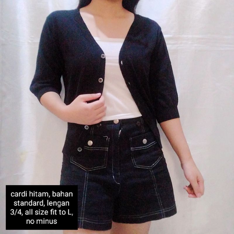 NEW STOCK‼️THRIFT Cardigan Vest Rajut Premium Pastel Kepang Cable Branded Academia Ketupat Argyle Murah-cardi hitam 3/4