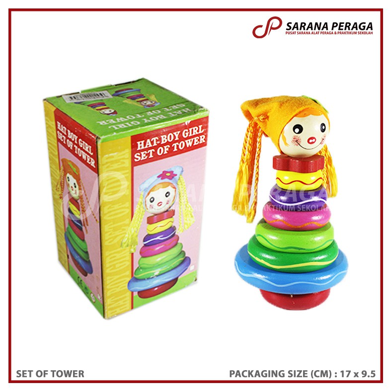 SaranaPeraga - Set Of Tower Ring / Donat Kayu Rainbow Tower / Menyusun Donat / Balok Kayu - Mainan E