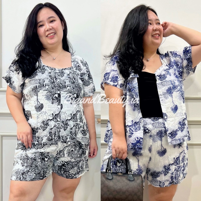 set setelan Baju tidur wanita bigsize jumbo xxl plussize daster piyama celana pendek pinggang karet 