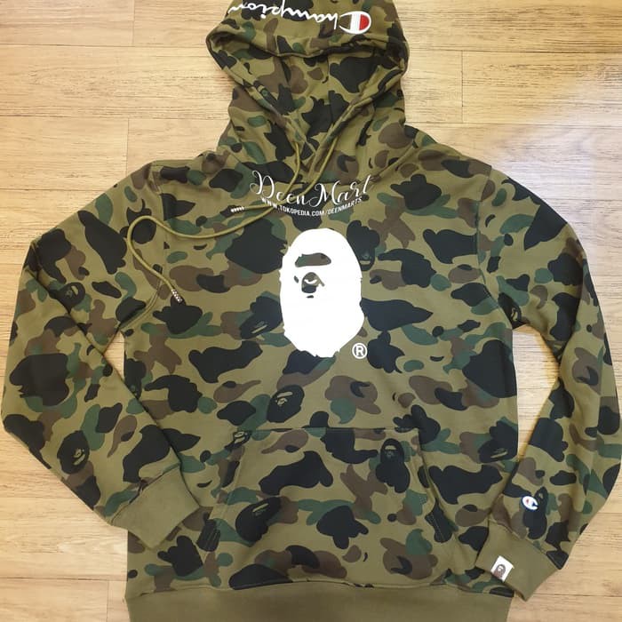 bape x champion camo hoodie