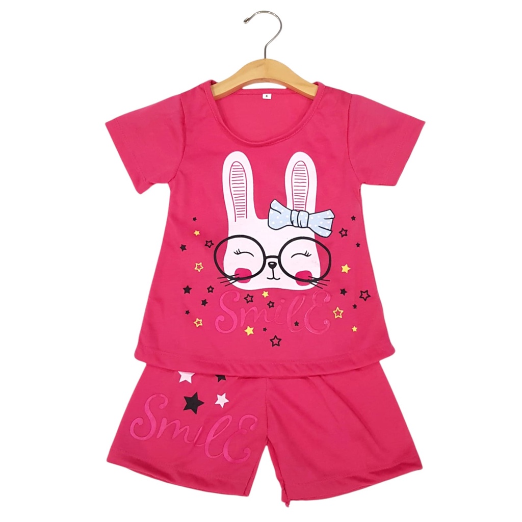 SETELAN BAJU ANAK PEREMPUAN SIKUNING MOTIF RABBIT SMILE 2-6 TAHUN NEW