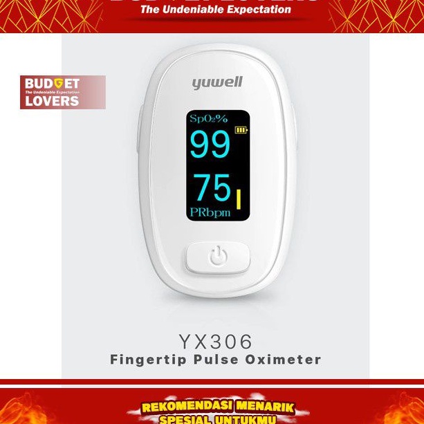 Mall Alat Pengukur Detak Jantung Kadar Oksigen Fingertip Pulse Oximeter - YX306 - White Yuwell