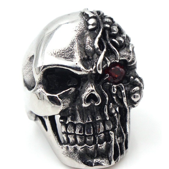 SEUSUK  Punk Double-sided One-eyed Skeleton Retro Band Ruby Domineering Men Ring