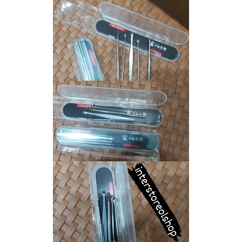 (ITROLSP) Korek kuping stainless / ear cleaner kotoran set isi 5 anti karat wax besi