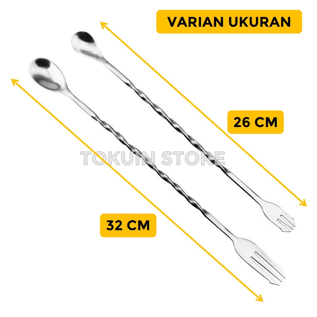 Long Bar Spoon Fork Sendok Garpu Aduk Panjang Cocktail Stainless Steel