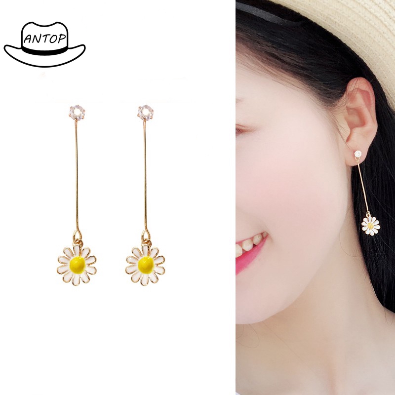 Antop！[Bayar Di Tempat] Korea Simple Daisy Sun Flower Pendant Earrings Anting JR1179