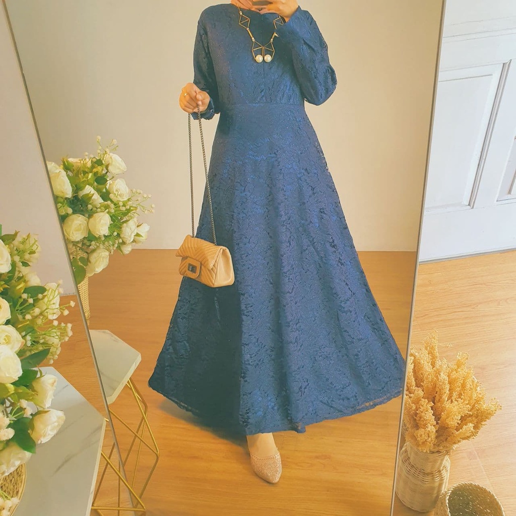 Hijabbstory Sbt Dress Brukat Allsize Brukat Busui Polos Cantik Eksklusif Original Umroh Tbg solo