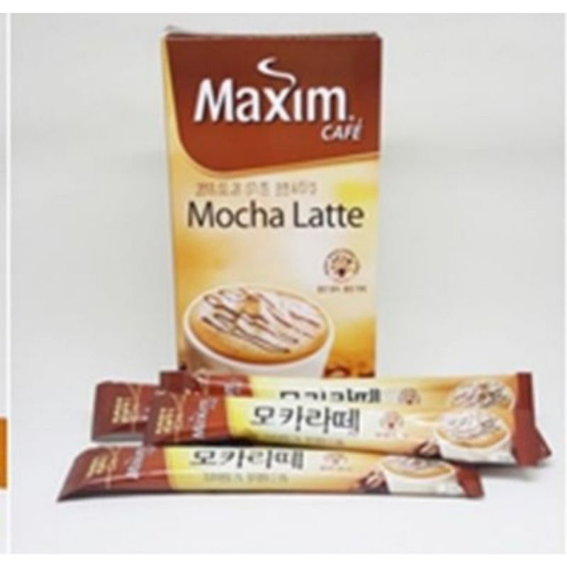 Maxim Cafe Mocha Latte Coffee Korea 1 Box Isi 10 Pcs