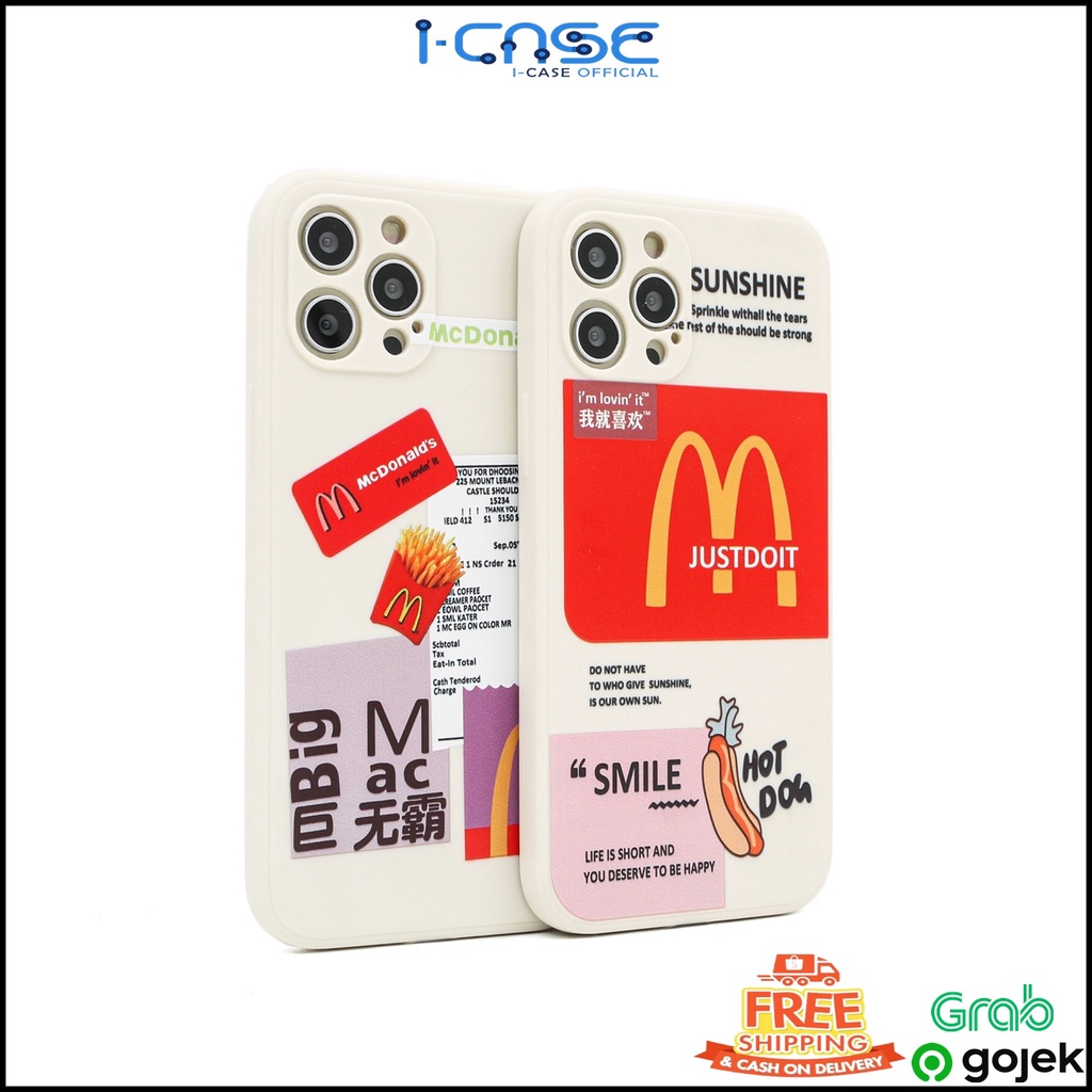 Soft Case Mcdonalds French Fries &amp; Hot Dog Edge Square Full Lens Cover For iPhone 7 8 SE 7+ 8+ X XR XS 11 12 13 MINI PRO MAX