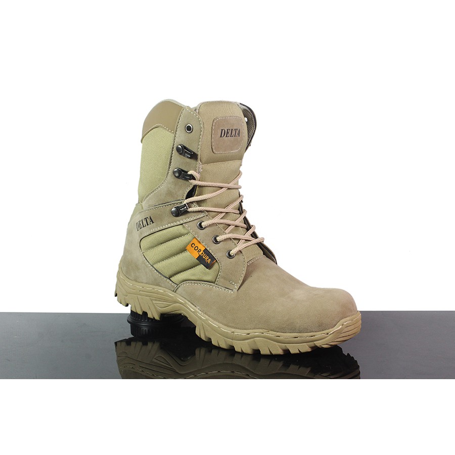 Sepatu Pria DLT Cordura Tactical Gurun 8inc Tinggi Cream Boots Safety Ujung Besi Bots Kerja Lapangan