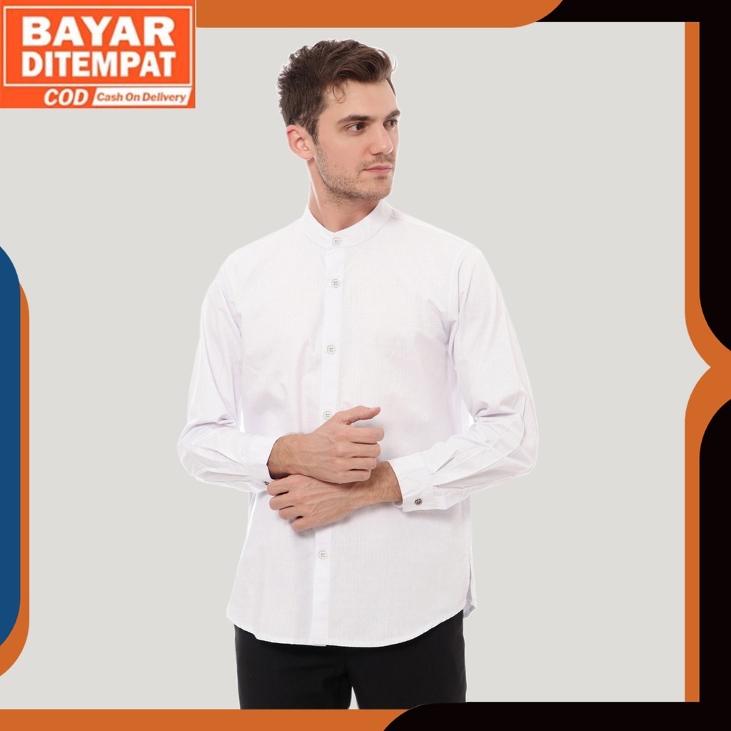 BISA COD - HAMZAH Baju Koko Pria Lengan Panjang Polos Kemeja Pria Casual Formal Muslim Pria