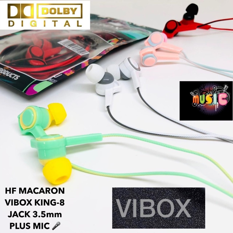 HANDSFREE MACARON VIBOX KING-8 JACK 3.5MM PLUS MIC EARPHONE MACARON PLUS MIC