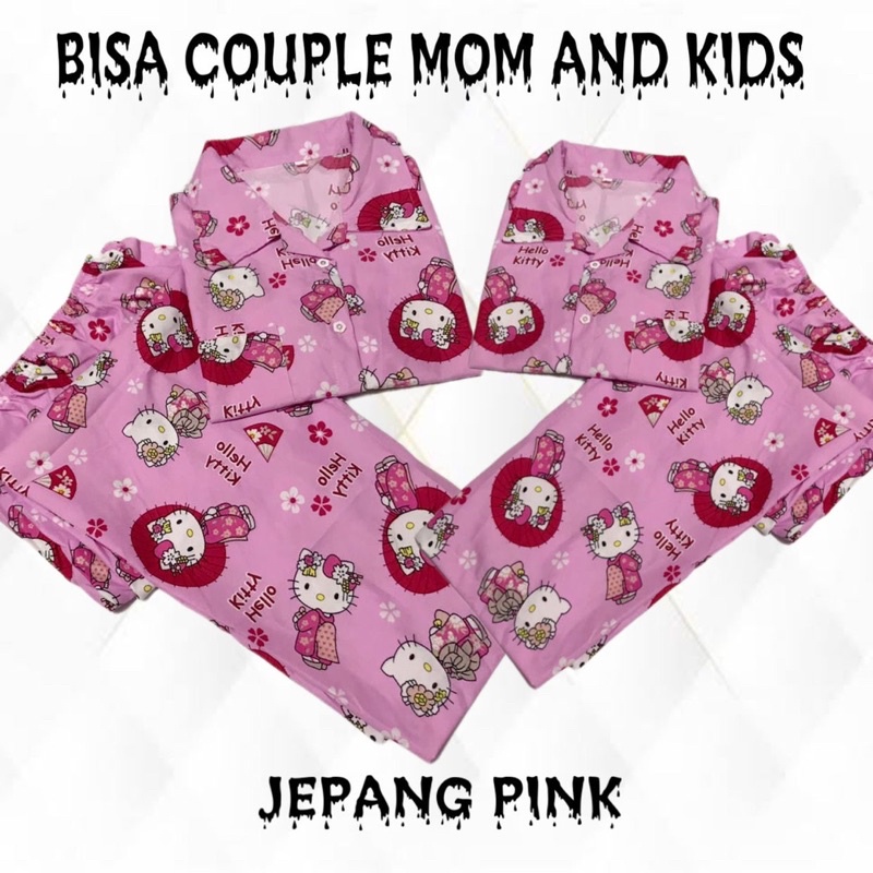 JEPANG PINK - bisa couple mom and kids setelan bajutidur piyama katun kitten