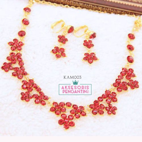 [READY STOCK] ANTING PENGANTIN AKSESORIS KALUNG NECKLACE WEDDING MERAH KAM003