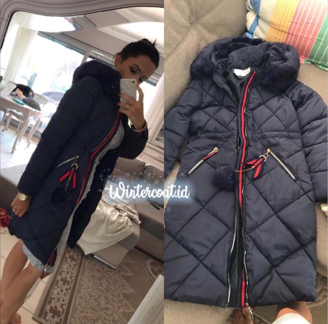 Long winter coat warna biru wanita women mantel jaket jacket cewek musim dingin jumbo Lorraine