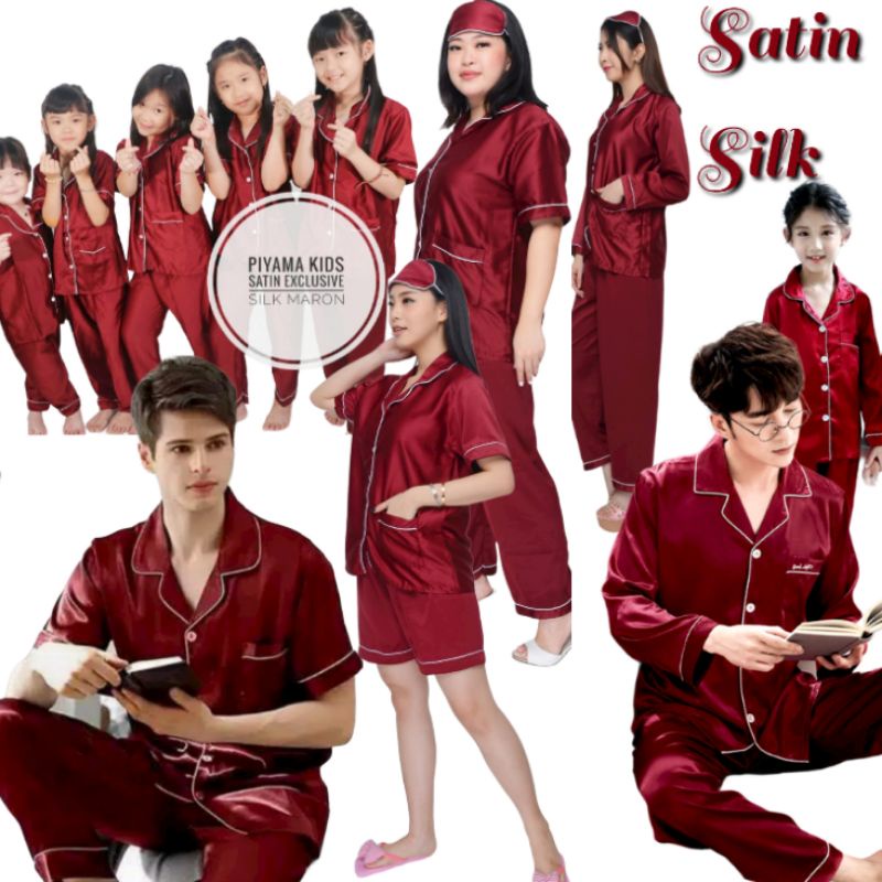 Piyama Baju Tidur Satin Silk MARON Bisa Pasangan Ibu dan Anak