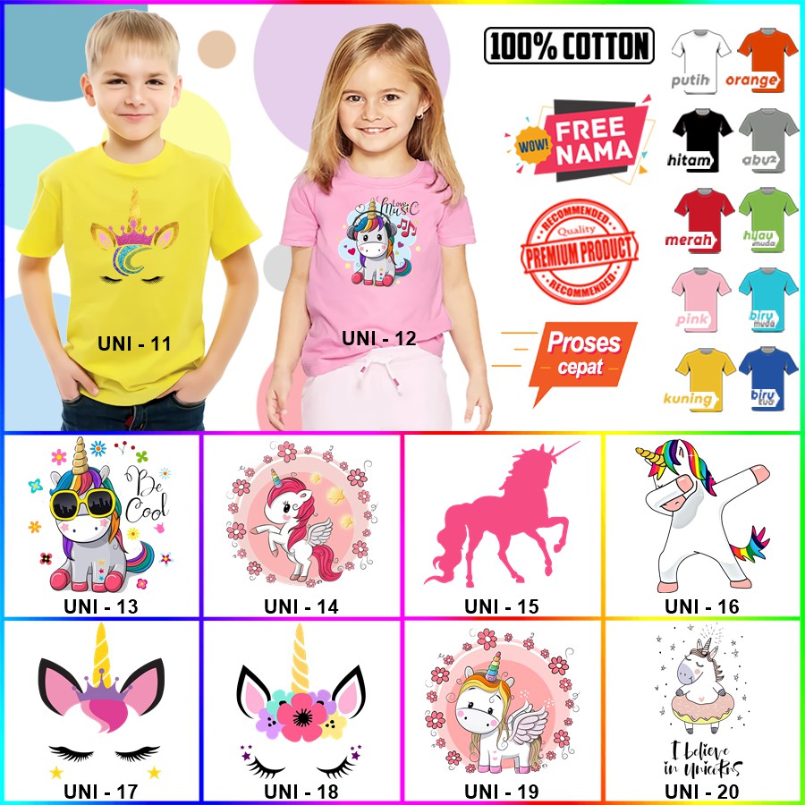 Baju Kaos ANAK DAN DEWASA KUDA UNICORN COUPLE ULANG TAHUN ULTAH (FREE NAMA)