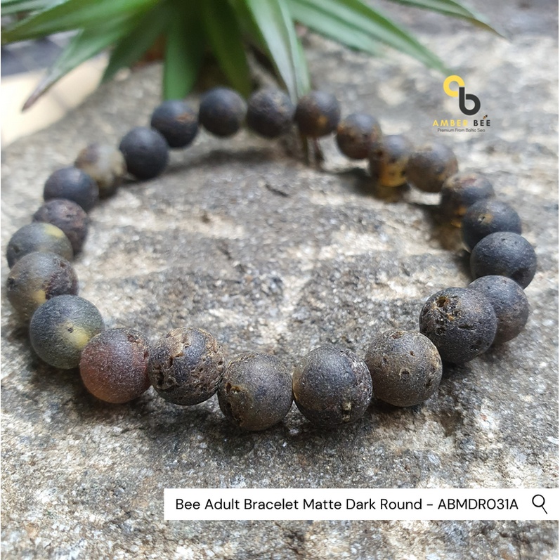 Gelang Amber Dewasa Premium Baltic Matte Dark Round ABMDR031 By Amber Bee