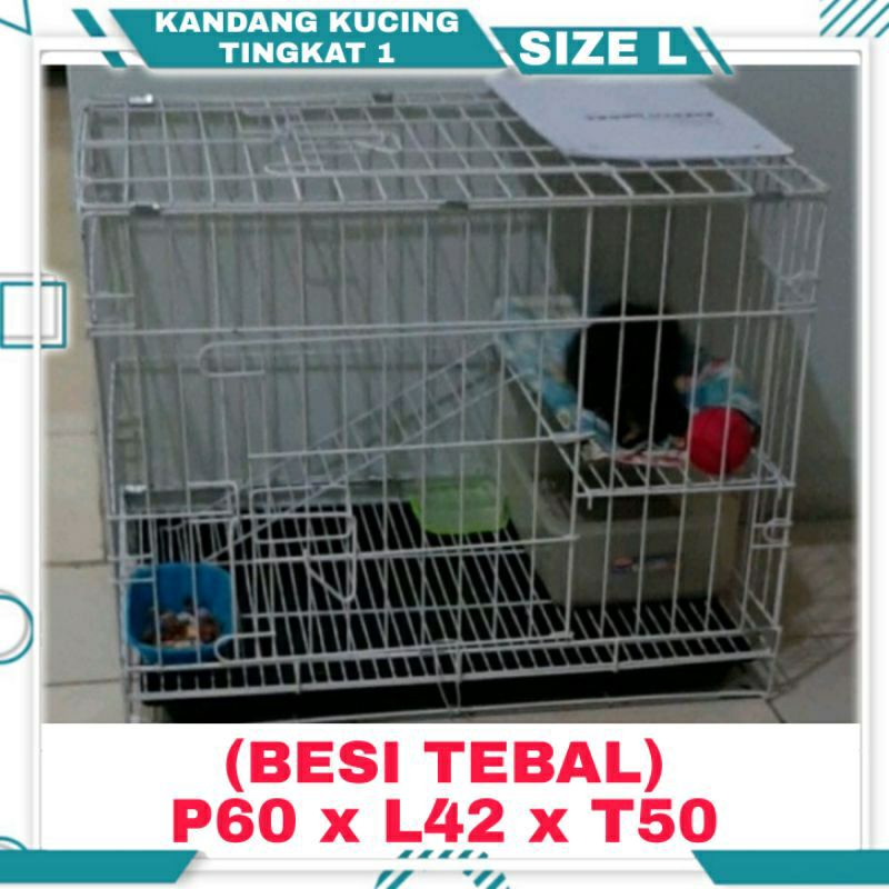 kandang kucing size L large jumbo besi tebal tingkat 1 pet cage sangar kotak lipar