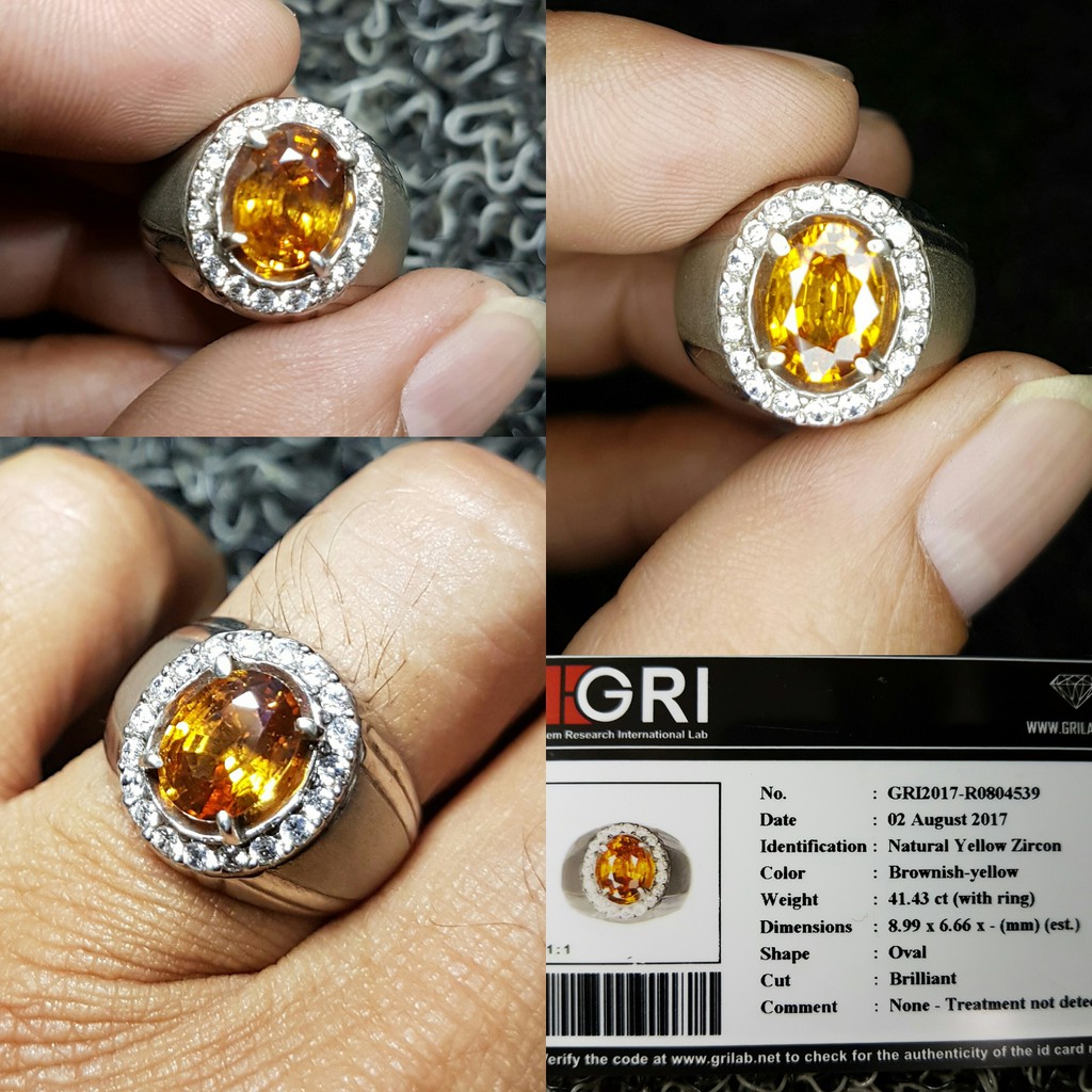 Natural Yellow Zircon ring Silver memo GRI