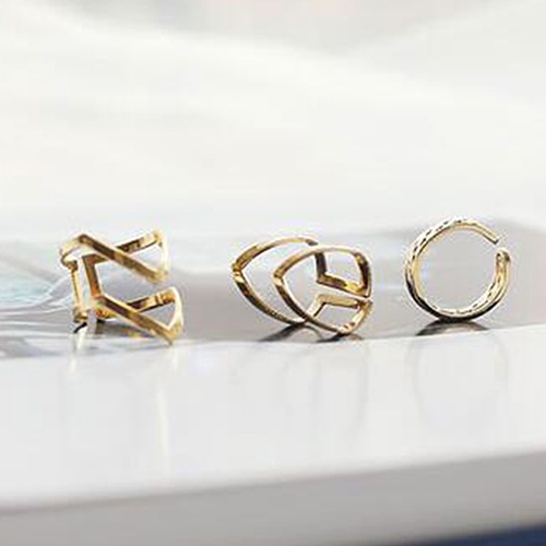 Hu Hu Hu Hu Hu Alat Bantu Pasang Kacamata♡ 3pcs / Set Cincin Knuckle Midi Model Terbuka Desain Panah Hollow Untuk Wanita