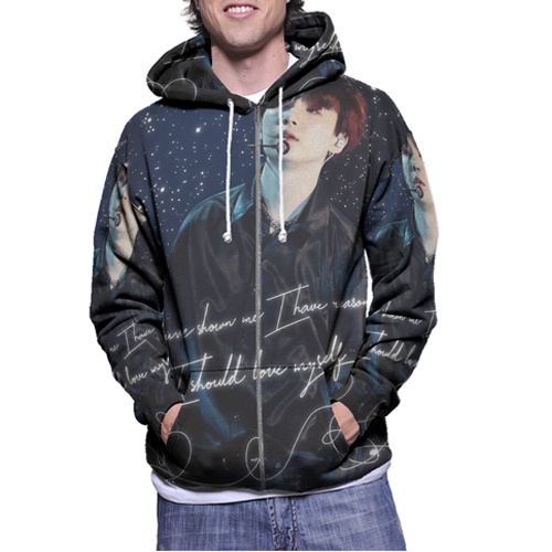 Jaket Hoodie Zipper Fullprint Suga Min Yoongi Bahan Polyester Jersey [Hoodie Dengan Ritsleting] Zipp