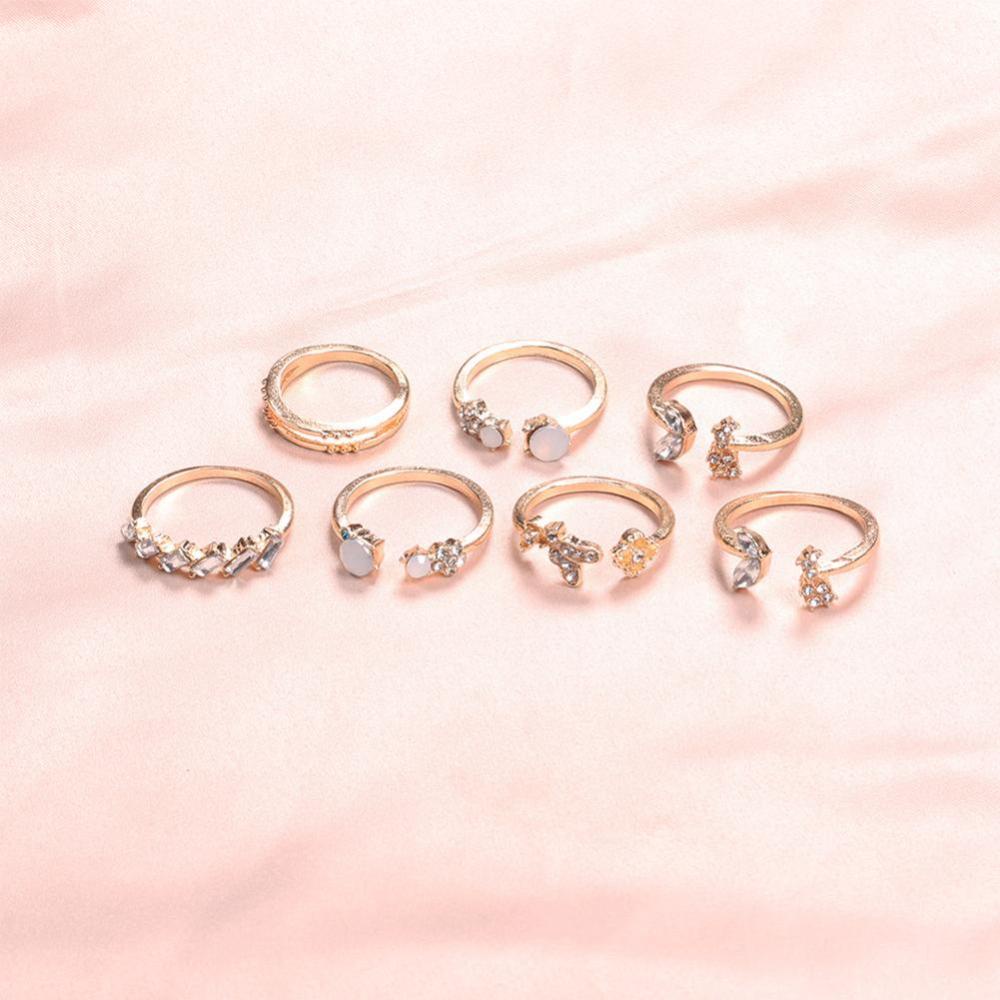 Timekey 7pcs / set Cincin Desain Kupu-Kupu / Bunga Warna Gold Gaya Minimalis Untuk Wanita A4K2