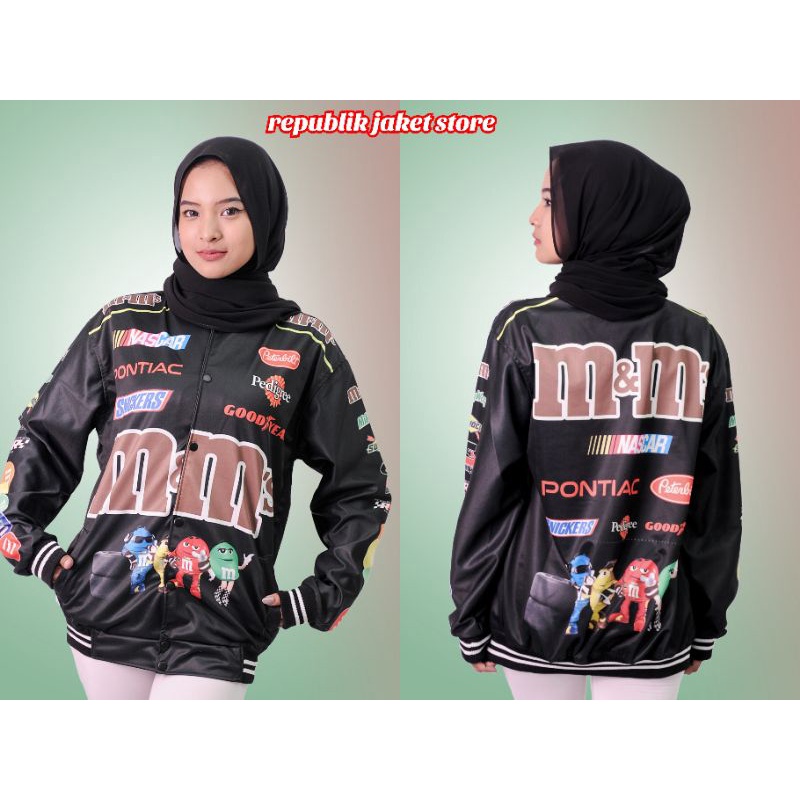 JACKET VARSITY BASEBAAL MOTIP TERBARU PRIA WANITA SAIZE L XL-M&m hitam