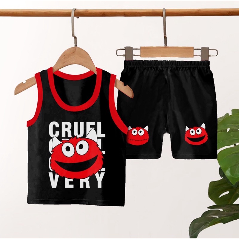 SETELAN ANAK SINGLET KARAKTER ANIMAL/KARTUN/BEBEK DUCK/CRUEL