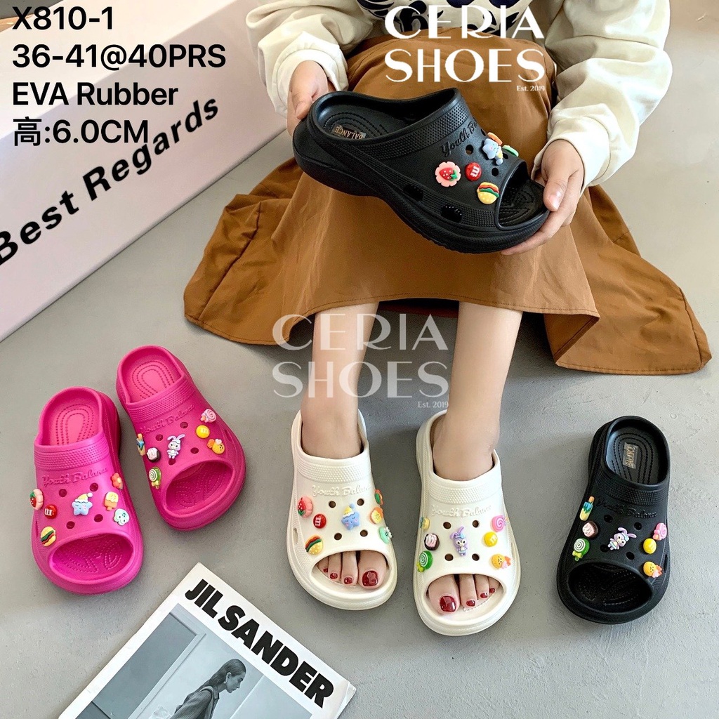 EVA Sandal Slop Wanita Import Bahan Spons Lentur Empuk Motif Candy Sol Rubber Non-Slip 5 Cm X810