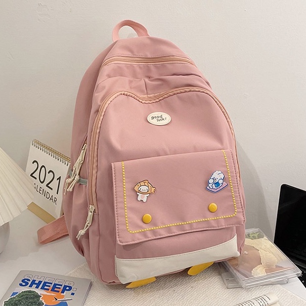 Mismi Inari Bag Tas Ransel Wanita Korea Lucu Backpack Perempuan Sekolah Stylish - 17I-Pink
