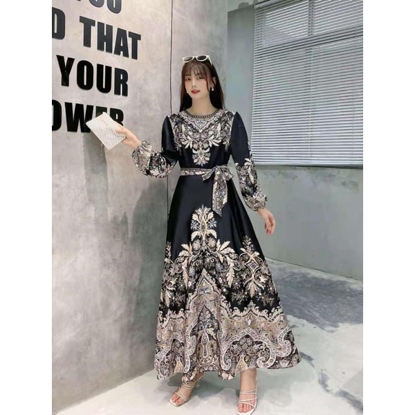 SALE!!! DRESS MAXI ESTILO ELEGAN IMPORT / IVORY ORI BKK-hitam batik bkk