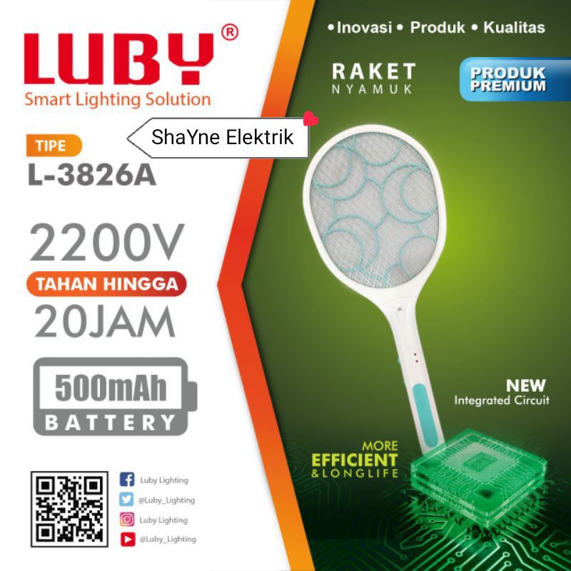 Raket Nyamuk LUBY 3826A Rechargeble Tahan 20 Jam + Lampu LED Random