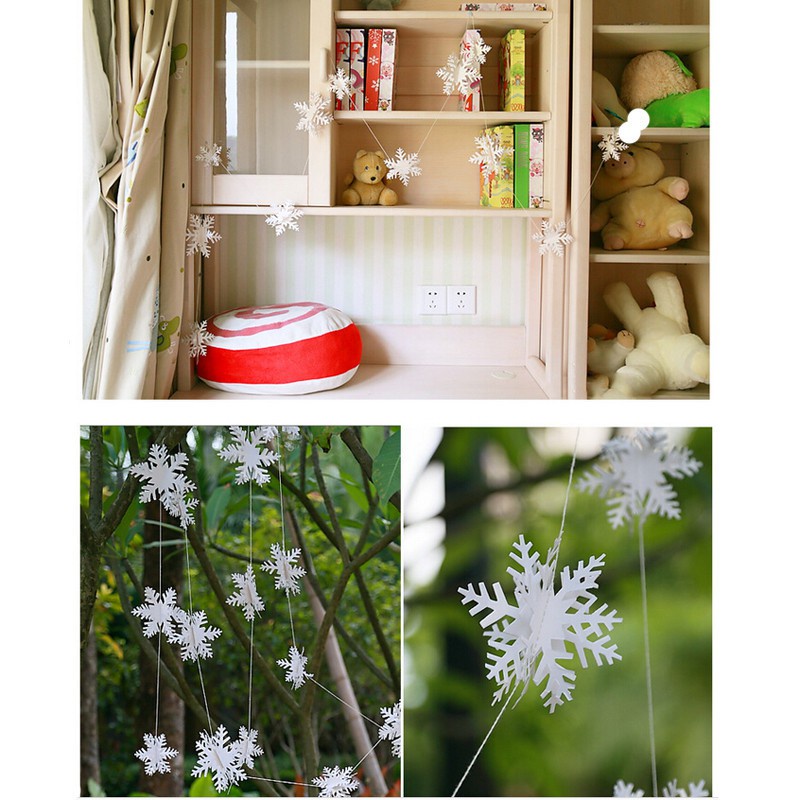 3D Snowflake Garland Paper String For Xmas Tree / Christmas Home Decor Hanging Ornaments