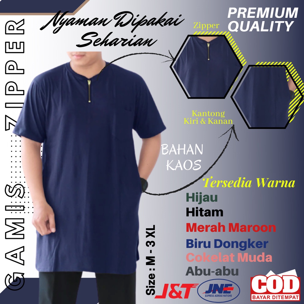 Jual Jual Baju Gamis Koko Kaos AHAD Zipper Kurta Lengan Pendek Pria