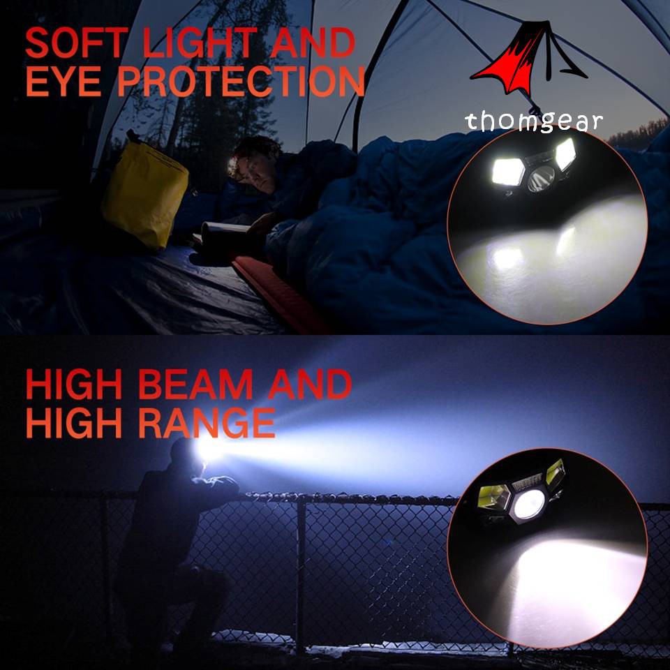 Thomgear Taffled Senter Kepala Led Rechargeable Headlamp 3 Mode Terang Cod Emergency Sensor Gerak Jm