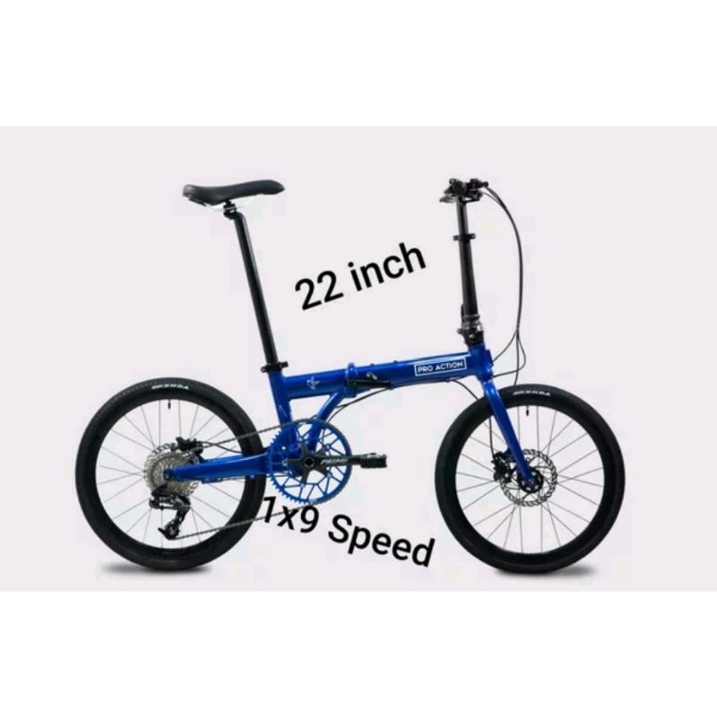 Sepeda Lipat 22 inch Pro Action Falcon . Folding bike Warna Oren Orange biru blue  1 x 9 Speed Sram sepeda lipat seli