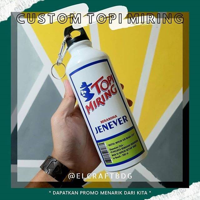 BOTOL MINUM CUSTOM GAMBAR TOPI MIRING - BOTOL MINUM CUSTOM 500 ML