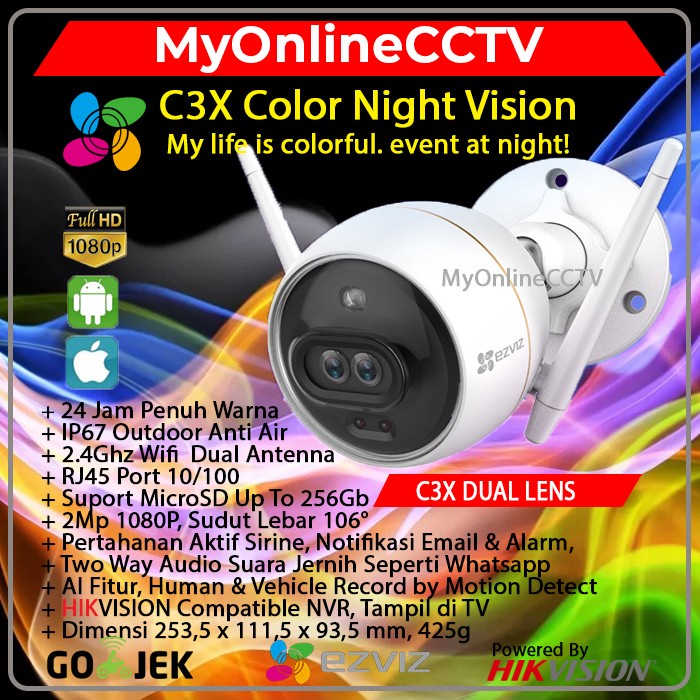 {ElekStore} EZVIZ C3X Dual Lens 1080P Color Night Ai Fitur IP Camera CCTV Outdoor - C3X ONLY Murah
