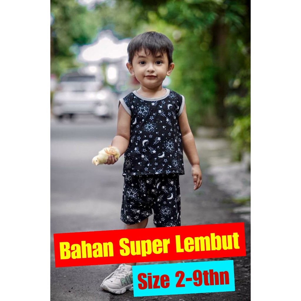 Size 2-9 Tahun Moons Stelan Oblong Kutung Kids Baju anak Murah stelan kutung anak baju santai baju