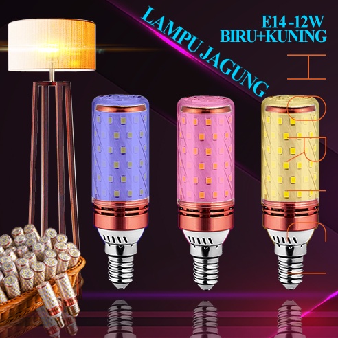 12W E27 E14 3 WARNA LAMPU BOLA LAMPU HIAS LED BULB PUTIH LAMPU JAGUNG  BIRU GUNING PINK