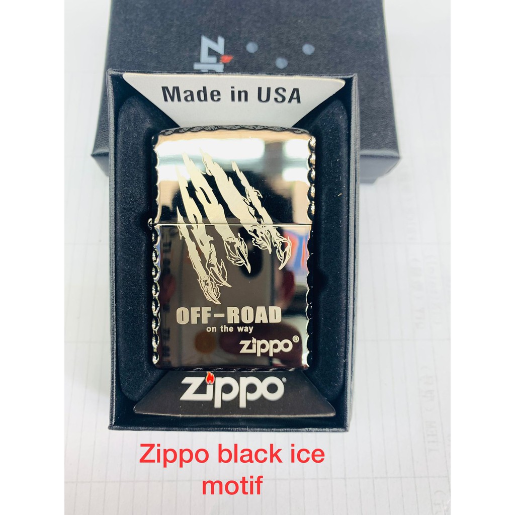 KOREK API ZIPPO BLACK ICE GRADE ORI MODEL MOTIF
