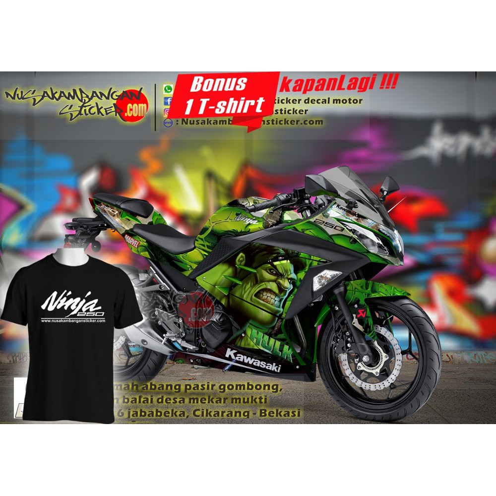 Decal Motor Sticker Motor Kawasaki Ninja 250 Fi Hulk Bagus