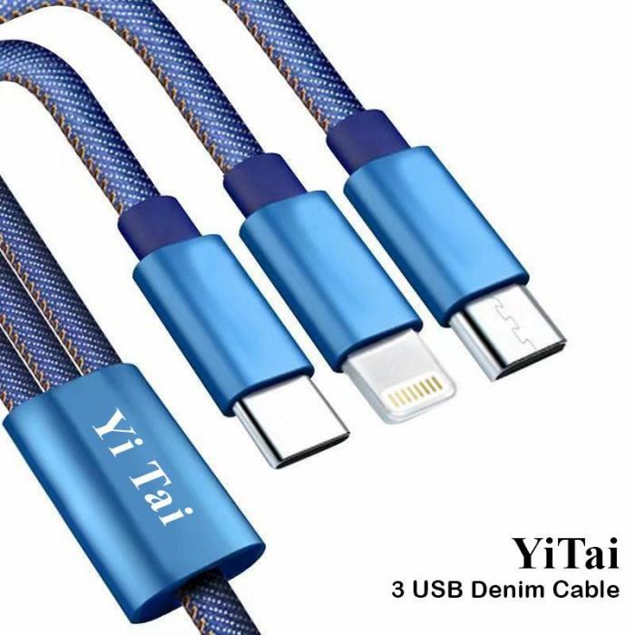 KABEL DATA MICRO TYPE C FOR LIGHTNING DENIM 3IN1 YI TAI KYD-31 FAST CHARGING