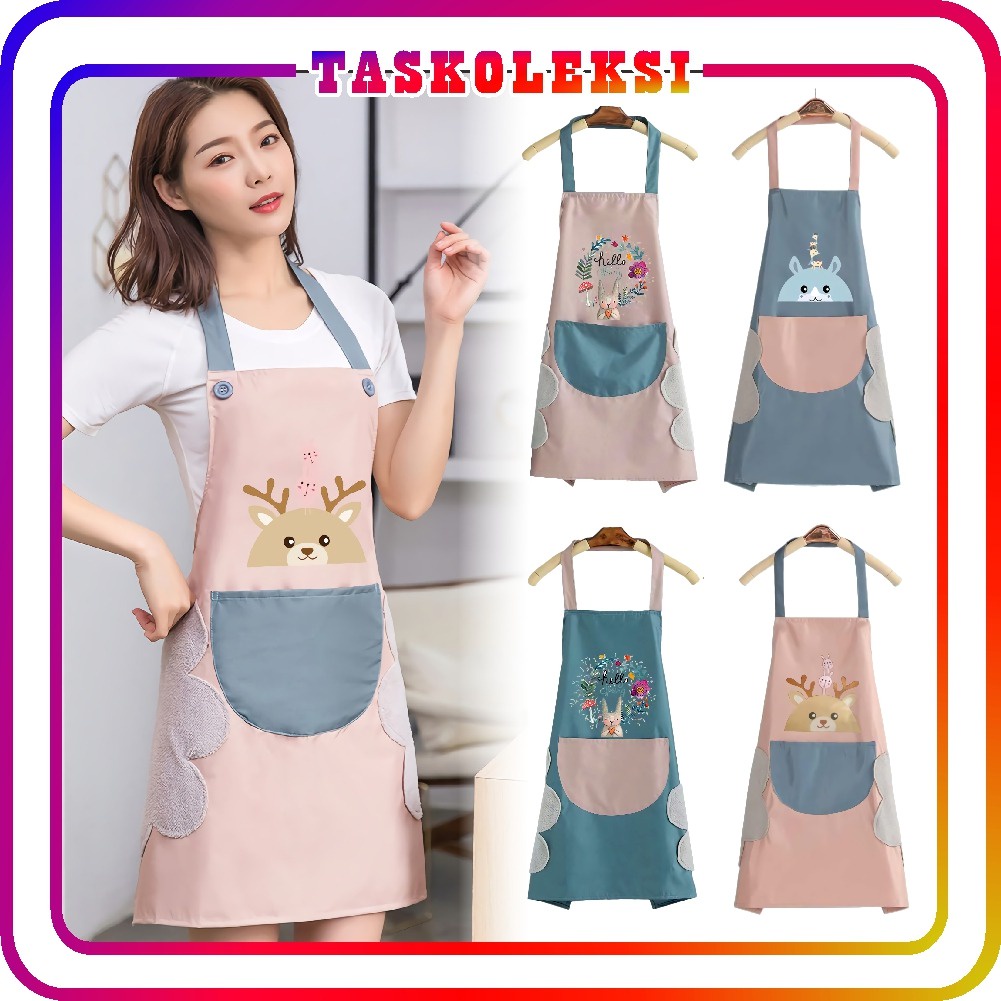 ☛TK☚ R394 Celemek Masak Apron Tebal Waterproof Kain Dapur Penutup Memasak Dapur Oxford Cloth Apron Tahan Air Dan Tahan Minyak Motif Karakter