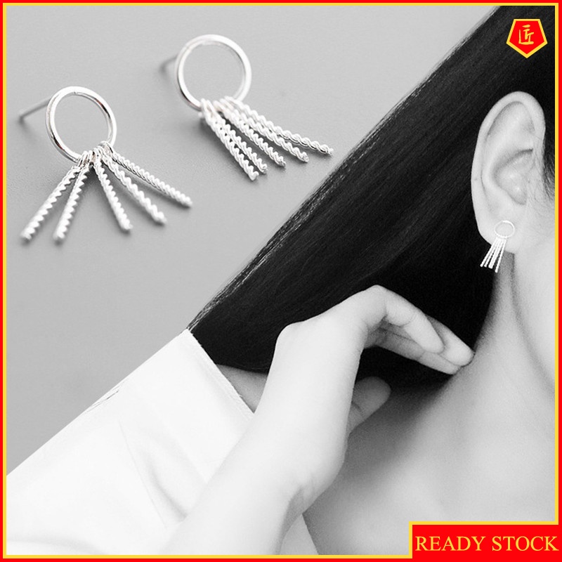 [Ready Stock]Circle Tassel Long Earrings Temperament Personality