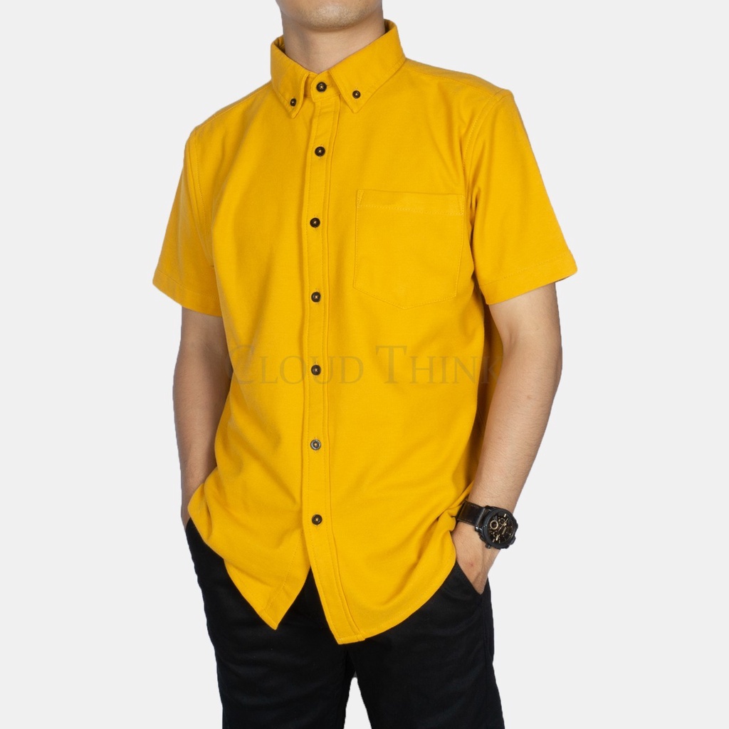 Kemeja Pria Lengan Pendek Kuning | Yellow Original Cotton Pique Best Quality